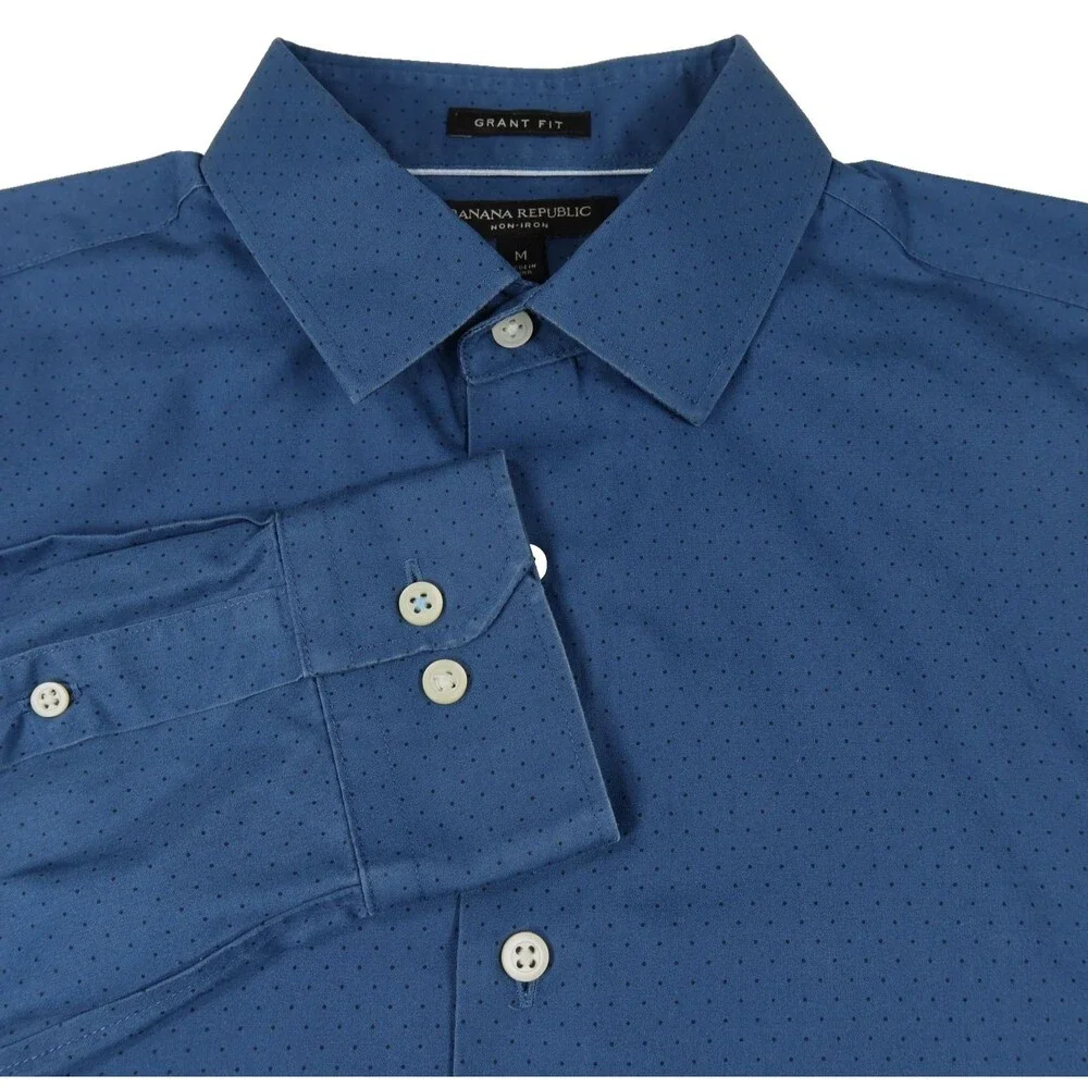 Banana Republic Grant Fit Shirt Long Sleeve Mens Sz Medium Navy Non-Iron Cotton